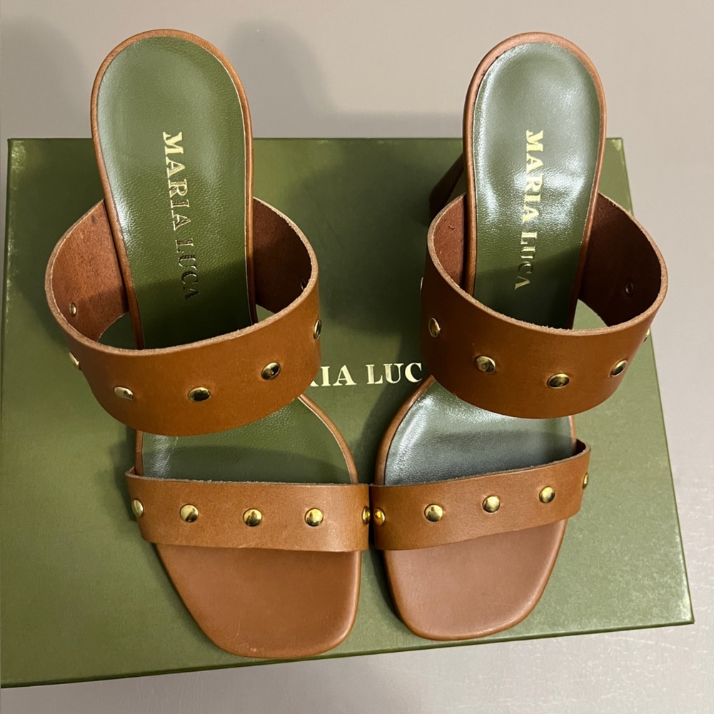 Tuckernuck Maria Luca Ivonne‎ High heel Mule Brown Studded Women's Sandals - Picture 4 of 14